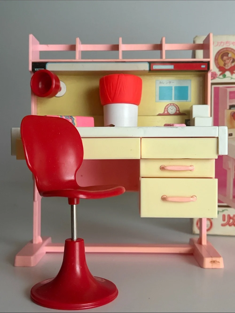 Takara Pink and Red Doll Desk Playset with Cream Drawers